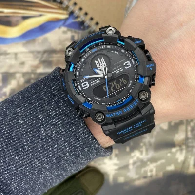 Часы наручные Patriot 001BUUASI Трезубец серебро Черные с синим + Коробка.