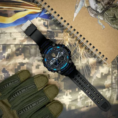Часы наручные Patriot 001BUUAGD Трезубец золото Черные с синим. + Коробка.