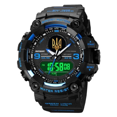 Часы наручные Patriot 001BUUAGD Трезубец золото Черные с синим. + Коробка.