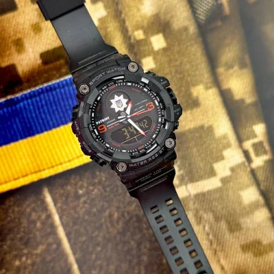 Часы наручные Patriot 001RDPO Полиция Черные с красным + Коробка.