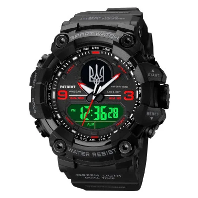 Часы наручные Patriot 001RDUASI Тризуб серебро Черные с красным