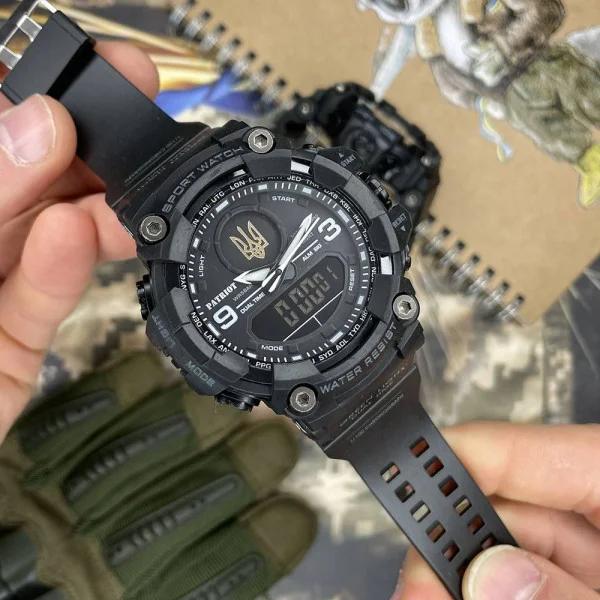 Годинник наручний Patriot 001BKUAGD Тризуб золото Чорні + Коробка. фото 3