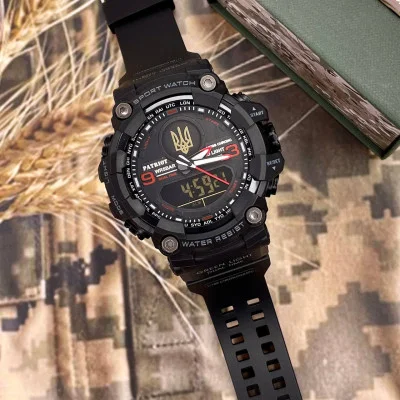 Часы наручные Patriot 001RDUAGD Трезубец золото Черные с красным + Коробка.