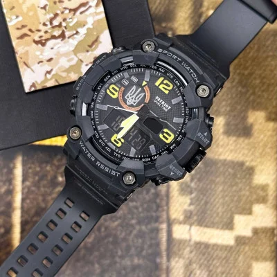 Часы наручные Patriot 002BKUASI Тризуб серебро Черные + Коробка