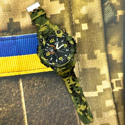 Часы наручные Patriot 002CMGRUASI Трезубец серебро Зеленый камуфляж + Коробка.