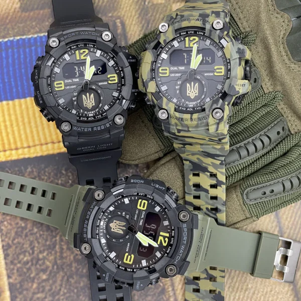 Годинник наручний Patriot 003BKUAGD Тризуб золото Чорні + Коробка. фото 5