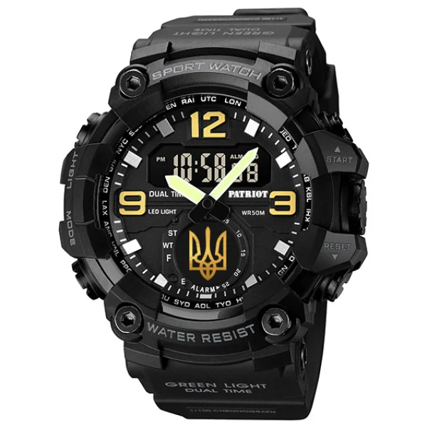 Годинник наручний Patriot 003BKUAGD Тризуб золото Чорні + Коробка. фото 6