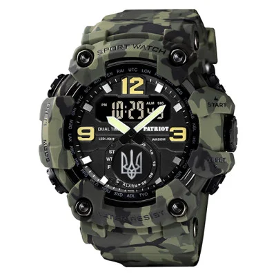 Годинник наручний Patriot 004CMGRUASI Тризуб срібло Зелений камуфляж + Коробка.