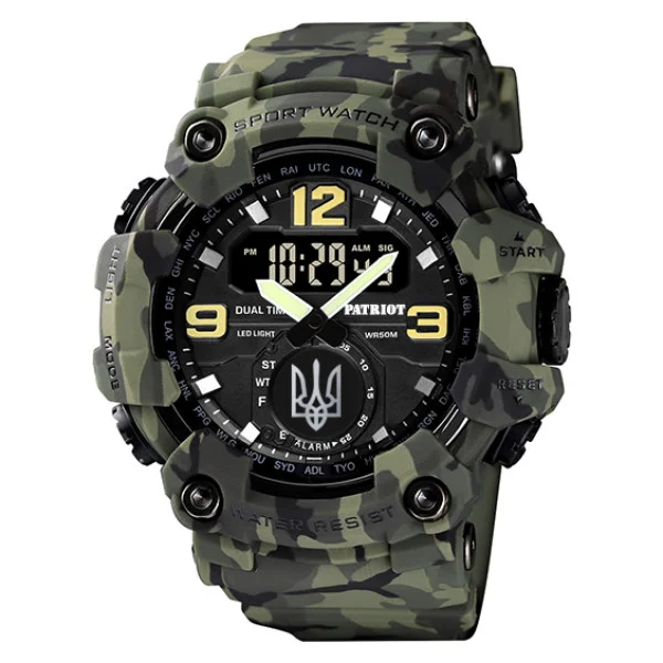 Часы наручные Patriot 004CMGRUASI Трезубец серебро Зеленый камуфляж + Коробка. фото 7