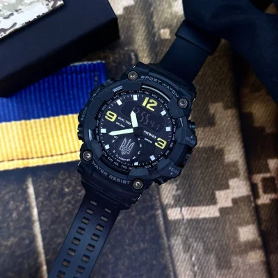 Часы наручные Patriot 004BKUASI Тризуб серебро Черные + Коробка
