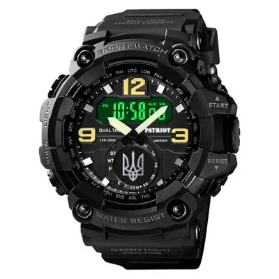 Годинник наручний Patriot 004BKUASI Тризуб срібло Чорні + Коробка
