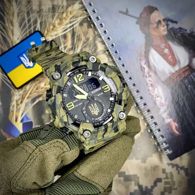 Часы наручные Patriot 004CMGRUAGD Трезубец золото Зеленый камуфляж + Коробка.