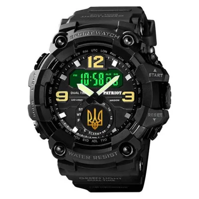 Годинник наручний Patriot 004BKUAGD Тризуб золото Чорні + Коробка.
