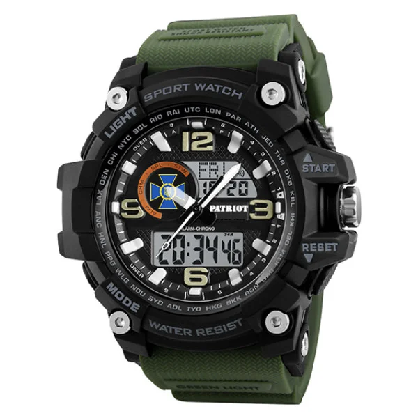 Годинник наручний Patriot 012AGSBU СБУ Чорні з зеленим + Коробка. фото 3