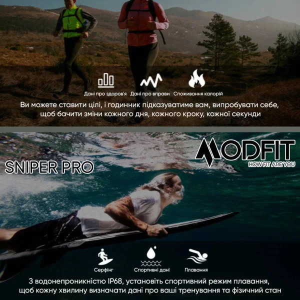 Розумний годинник Modfit Sniper Pro Black-Silver 41 мм. фото 16