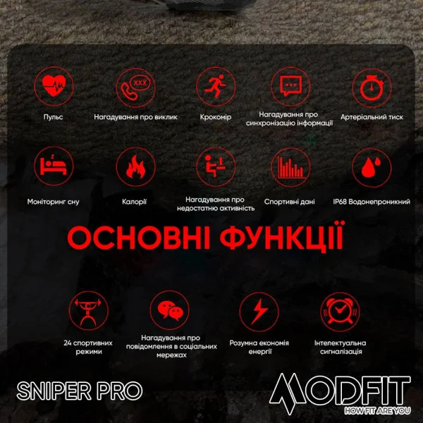 Розумний годинник Modfit Sniper Pro Black-Silver 41 мм. фото 19