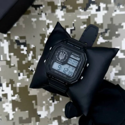 Часы наручные Patriot 010BKUASI Тризуб серебро Черные + Коробка.