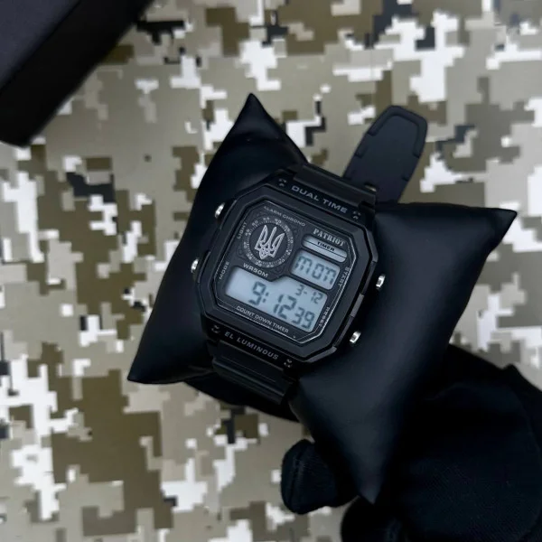 Годинник наручний Patriot 010BKUASI Тризуб срібло Чорні + Коробка. фото 4