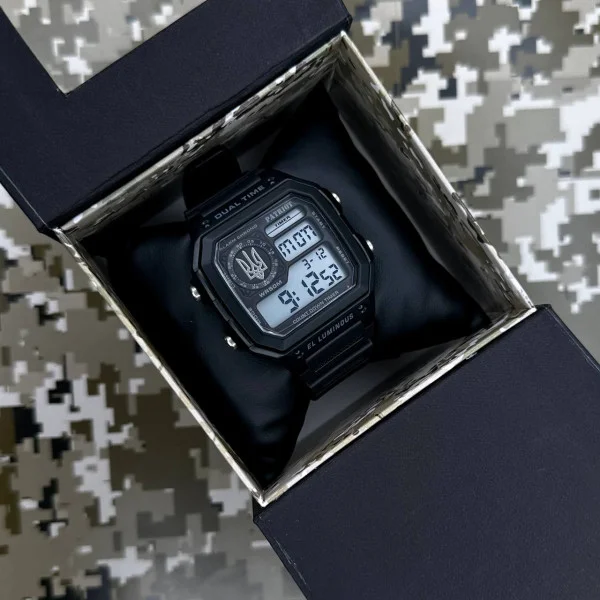 Годинник наручний Patriot 010BKUASI Тризуб срібло Чорні + Коробка. фото 5