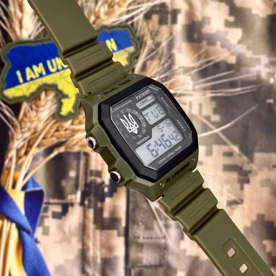 Годинник наручний Patriot 010AGUASI Тризуб срібло Зелені + Коробка