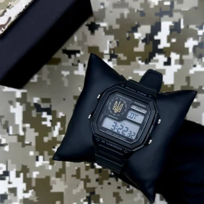Часы наручные Patriot 010BKUAGD Трезубец золото Черные + Коробка.