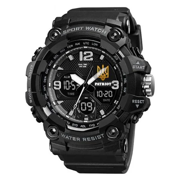 Годинник наручний Patriot 006BKUAGD Тризуб золото Чорні + Коробка. фото 7