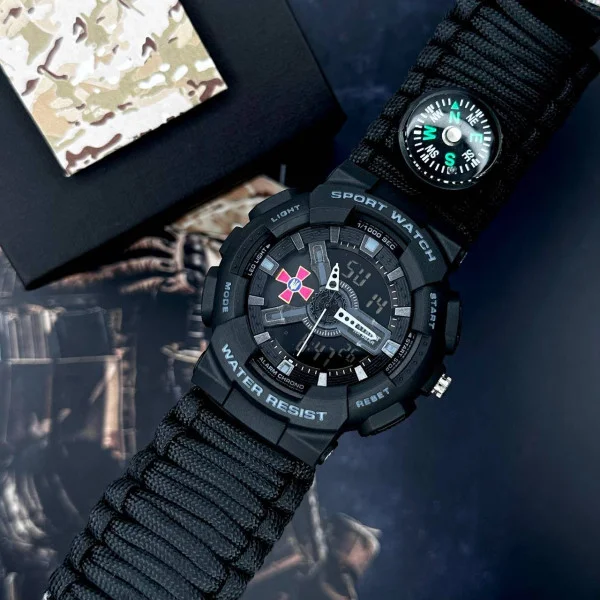 Годинник наручний Patriot 005BKSU ЗСУ Чорні Паракордовий ремінець Black + Коробка. фото 5