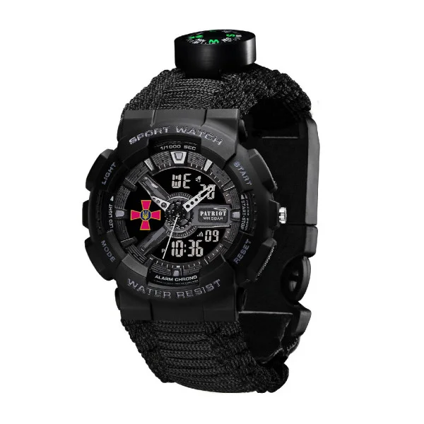 Годинник наручний Patriot 005BKSU ЗСУ Чорні Паракордовий ремінець Black + Коробка. фото 7