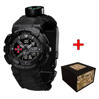 Часы наручные Patriot 005BKSU ВСУ Черные Паракордовый ремешок Black + Коробка.