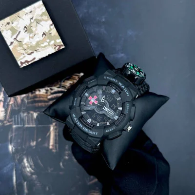 Часы наручные Patriot 005BKSU ВСУ Черные Паракордовый ремешок Black + Коробка.