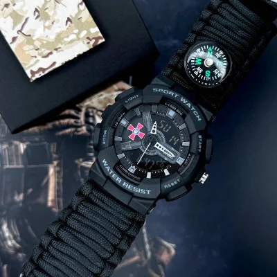 Часы наручные Patriot 005BKSU ВСУ Черные Паракордовый ремешок Black + Коробка.