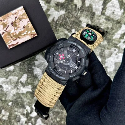 Часы наручные Patriot 005BKSU ВСУ Черные Паракордовый ремешок Khaki + Коробка