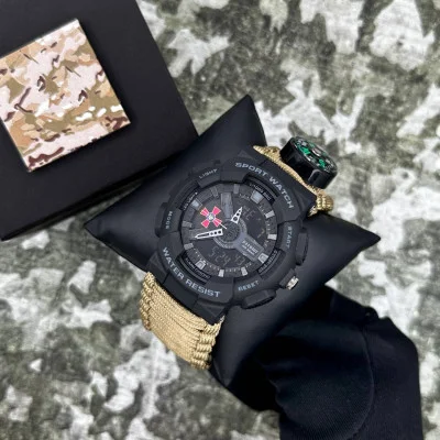 Часы наручные Patriot 005BKSU ВСУ Черные Паракордовый ремешок Khaki + Коробка