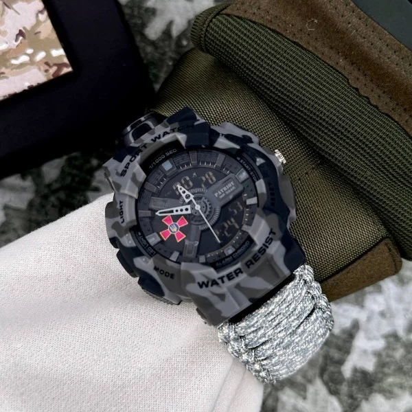 Годинник наручний Patriot 005CMGYSU ЗСУ Сірий камуфляж Паракордовий ремінець ACU + Коробка. фото 5