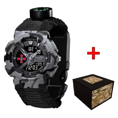 Часы наручные Patriot 005CMGYSU ВСУ Серый камуфляж Паракордовый ремешок Black + Коробка