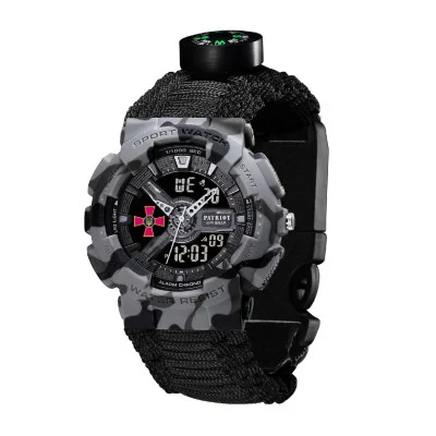Часы наручные Patriot 005CMGYSU ВСУ Серый камуфляж Паракордовый ремешок Black + Коробка