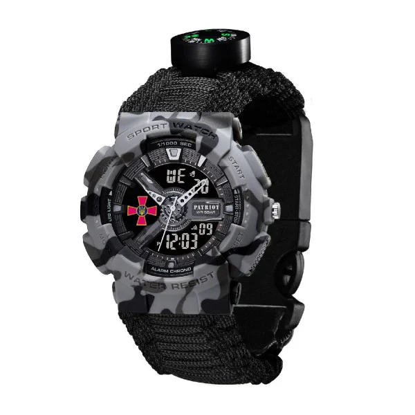 Годинник наручний Patriot 005CMGYSU ЗСУ Сірий камуфляж Паракордовий ремінець Black + Коробка фото 3