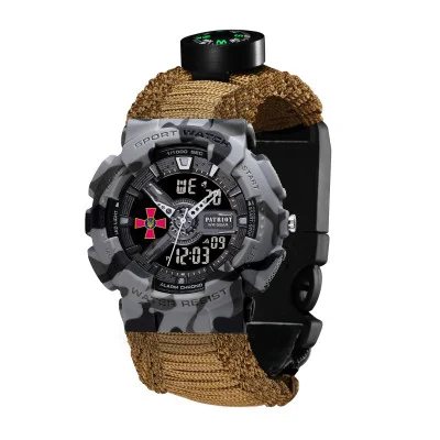 Годинник наручний Patriot 005CMGYSU ЗСУ Сірий камуфляж Паракордовий ремінець Khaki + Коробка.