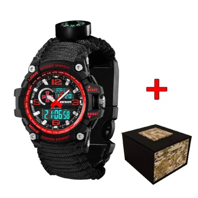 Часы наручные Patriot 012BKRDSU ВСУ Черные с красным Паракордовый ремешок Black + Коробка