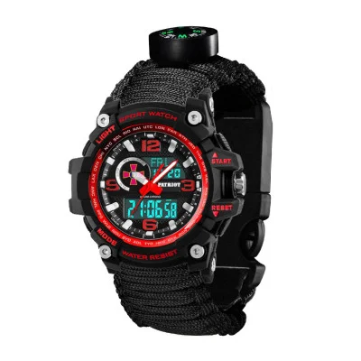 Часы наручные Patriot 012BKRDSU ВСУ Черные с красным Паракордовый ремешок Black + Коробка