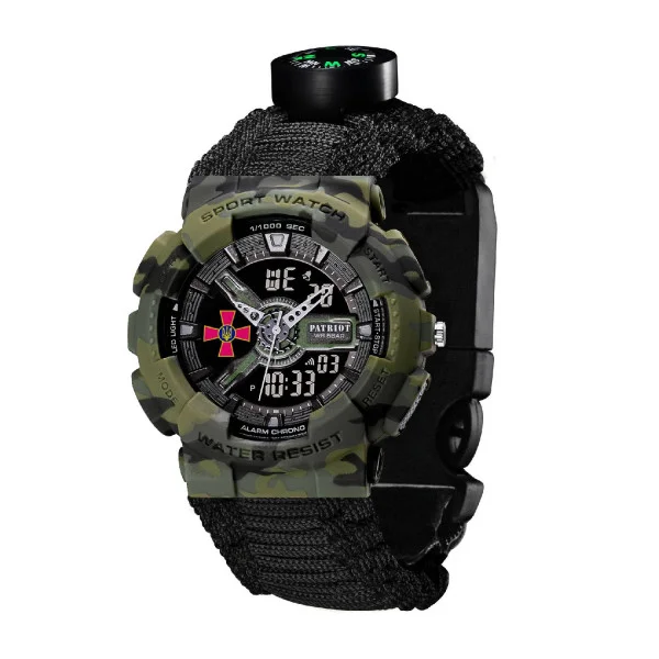 Годинник наручний Patriot 005CMGRSU ЗСУ Зелений камуфляж Паракордовий ремінець Black + Коробка фото 3
