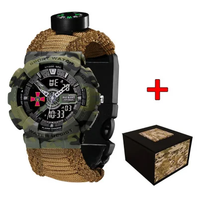 Часы наручные Patriot 005CMGRSU ВСУ Зеленый камуфляж Паракордовый ремешок Khaki + Коробка.