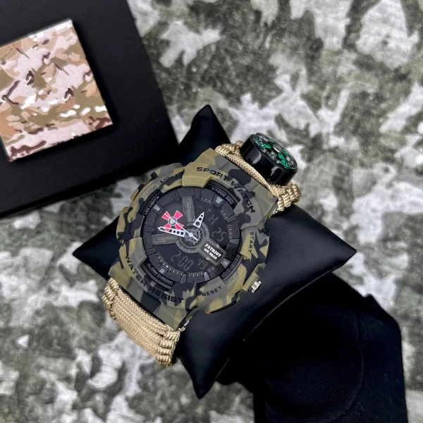 Годинник наручний Patriot 005CMGRSU ЗСУ Зелений камуфляж Паракордовий ремінець Khaki + Коробка. фото 3