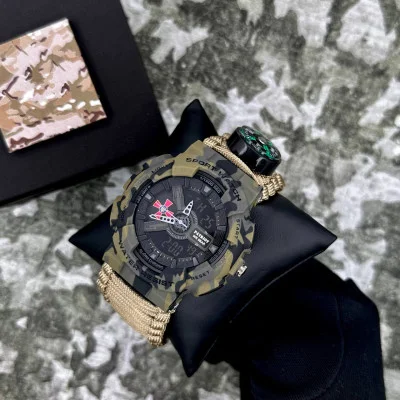 Часы наручные Patriot 005CMGRSU ВСУ Зеленый камуфляж Паракордовый ремешок Khaki + Коробка.