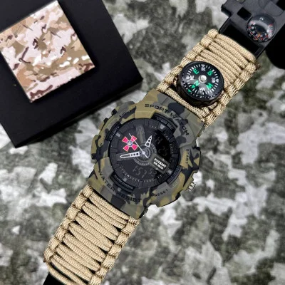 Часы наручные Patriot 005CMGRSU ВСУ Зеленый камуфляж Паракордовый ремешок Khaki + Коробка.