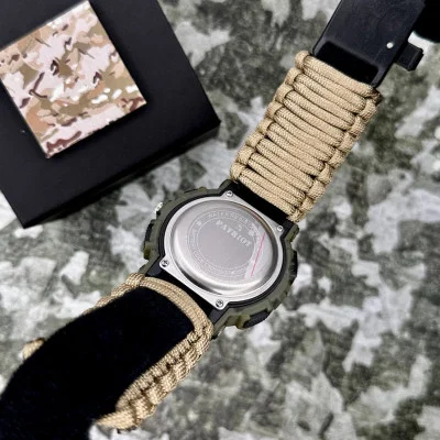 Годинник наручний Patriot 005CMGRSU ЗСУ Зелений камуфляж Паракордовий ремінець Khaki + Коробка.