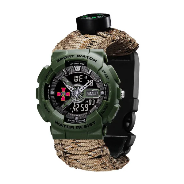 Годинник наручний Patriot 005AGSU ЗСУ Паракордовий ремінець Desert Camo + Коробка фото 1