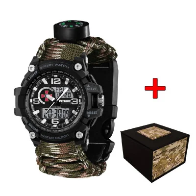 Часы наручные Patriot 012BKSU ВСУ Черные Паракордовый ремешок Camo Green + Коробка