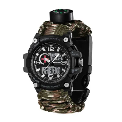 Часы наручные Patriot 012BKSU ВСУ Черные Паракордовый ремешок Camo Green + Коробка