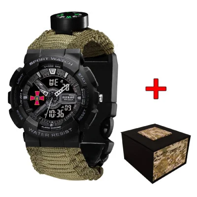 Часы наручные Patriot 005BKSU ВСУ Черные Паракордовый ремешок Army Green + Коробка